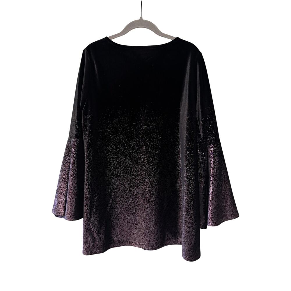 Alfani Black & Purple Velvet Bell Sleeve Tunic 1X - Picture 9 of 10